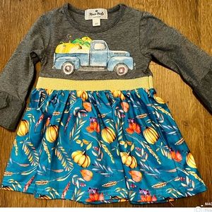 NWOT 6-12M Boutique Infant Fall Pumpkin Truck Vintage Dress